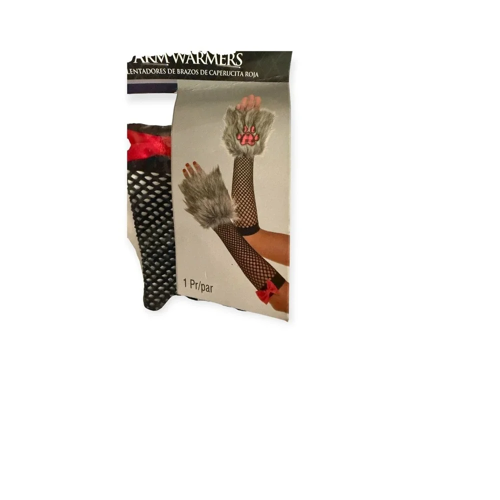 Storybook Wishes Arm Warmers Women OS Black Red NEW Faux Fur Cosplay Goth Mesh